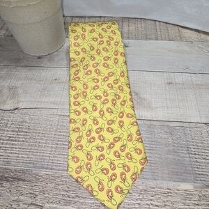 PETER BLAIR YELLOW SILK TIE PINK CRAWFISH PATTERN WHIMSICAL USA MADE